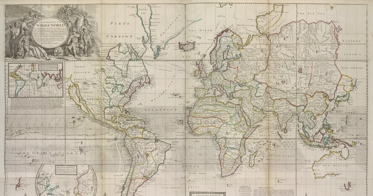 Ancienne carte du monde gravée aux teintes pâles